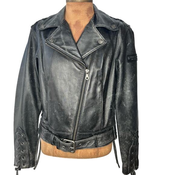 Vintage Harley Davidson Distressed Leather Motorcycle Biker Jacket Womens Small - Picture 1 of 16